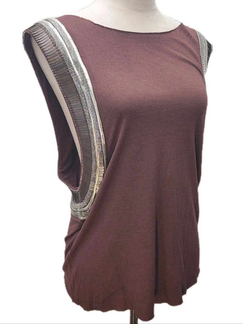 All Saints Siri Beaded Drop Sleeve Vest Top Shirt Size 8 Metal Embellishments